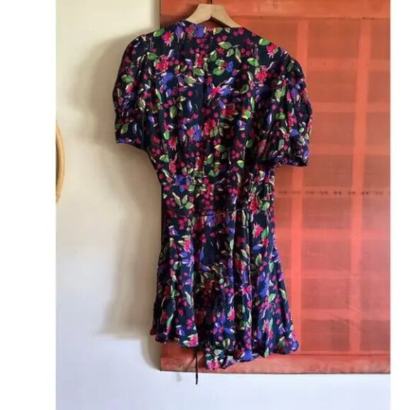Saloni Lea Wrap Mini Dress in Carolotta Indigo Floral size 12 - Picture 4 of 4